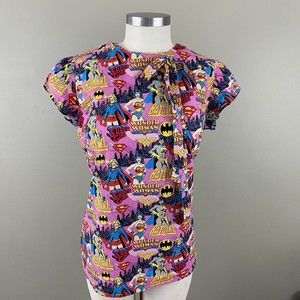 Wonder Women Womens Handmade Novelty Print Top Super Bat Girl Retro L Pink